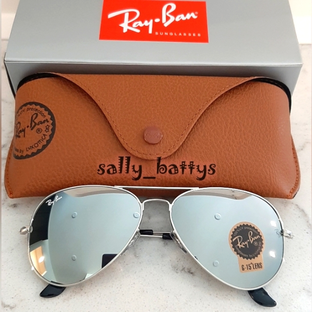 Ray-Ban (Store Display) Aviator Reflective Silver Lenses RB3025 Mirror - Picture 3 of 13